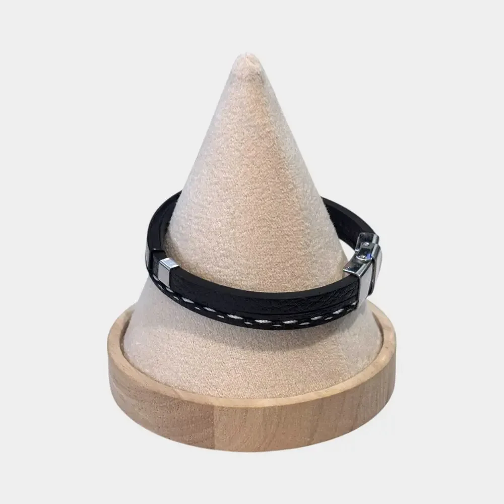 Men’s Black Leather Double-Layer Bracelet